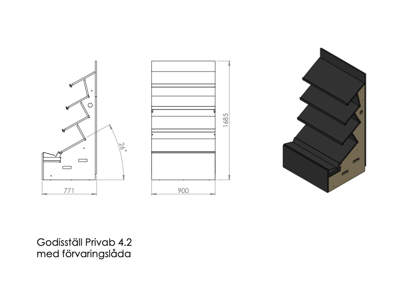 Privab 4.2 — 4 shelves — Mid-height with storage